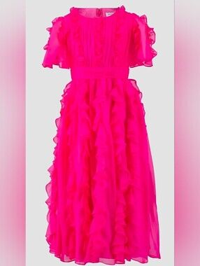 Mac Duggal NWT Girls Fuchsia Pink Chiffon Ruffle Dress Size 14 #68667
